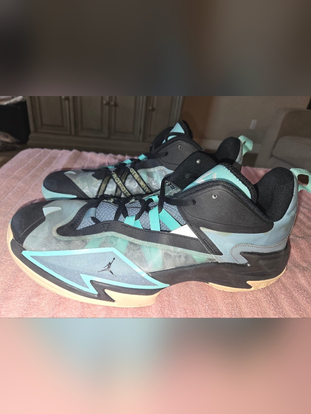 Nike Jordan One Take 3 sneakers in the "Ocean Cube" colorway.  Size 12